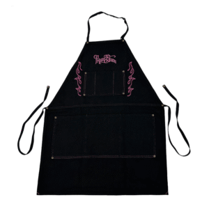 Apron Rinsed Black w/Adj. Neck Strap Flames/Script Logo Pink