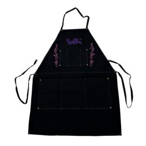 Apron Rinsed Black w/Adj. Neck Strap Flames/Script Logo Purple