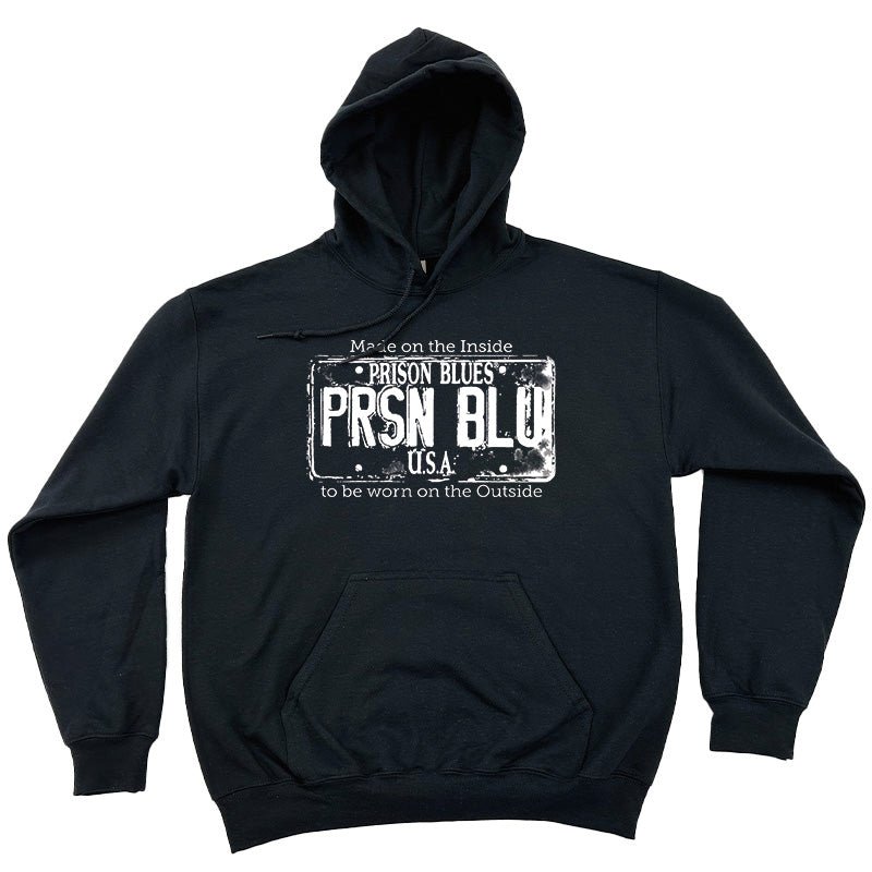 Pull Over Hooded Sweatshirt Black w/White USA Plate Logo