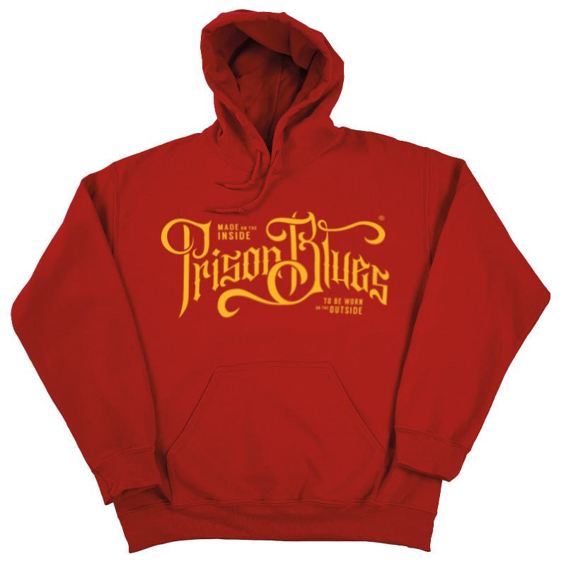 Pull Over Hooded Sweatshirt Cherry Red w/ Gold Script Logo