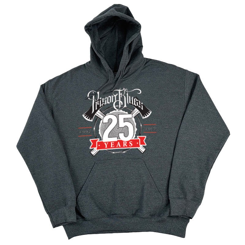 Pull Over Hooded Sweatshirt Dark Heather w/White and Scarlet Red 25th Anniversary