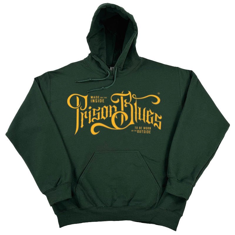 Pull Over Hooded Sweatshirt Forest Green w/ Gold Script Logo