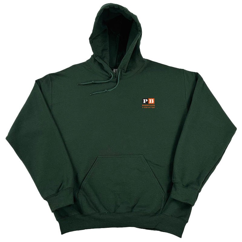 Pull Over Hooded Sweatshirt Forest Green w/White, Black, and Orange Letter Block Logo