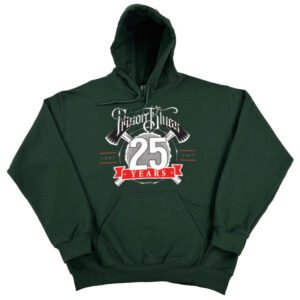 Pull Over Hooded Sweatshirt Forest Green w/White and Scarlet Red 25th Anniversary