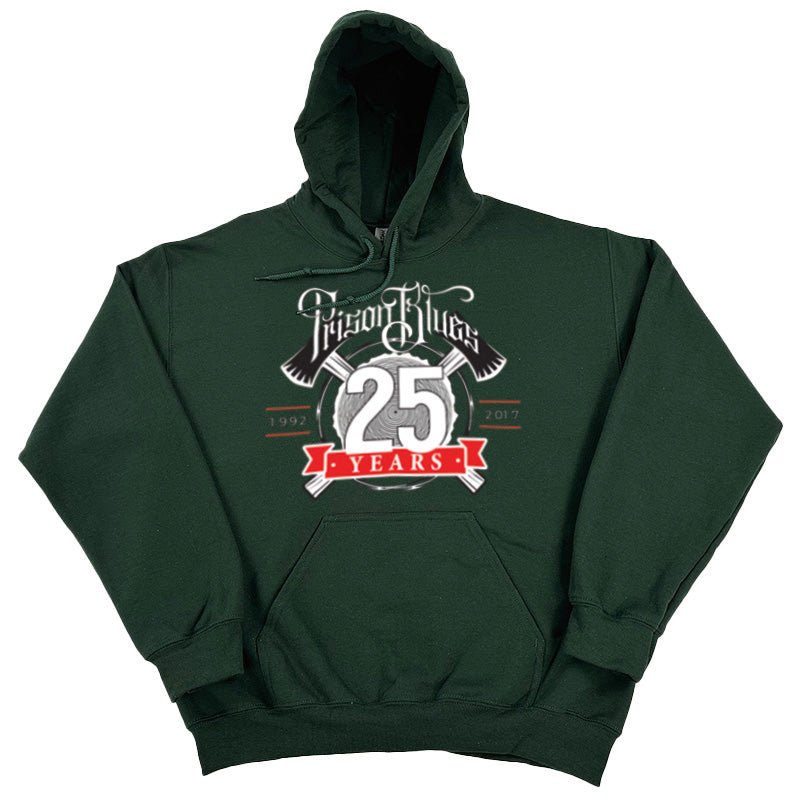 Pull Over Hooded Sweatshirt Forest Green w/White and Scarlet Red 25th Anniversary