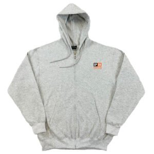 Full Zipper Hooded Sweatshirt Athletic Heather w/White, Black, and Orange Letter Block Logo