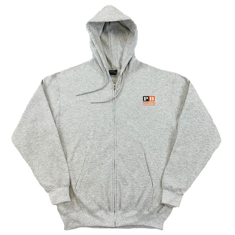 Full Zipper Hooded Sweatshirt Athletic Heather w/White, Black, and Orange Letter Block Logo