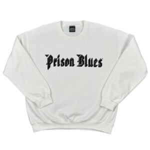 Crew Neck Sweatshirt White w/Black and Brilliant Sliver Metal Logo